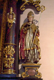 Foto der Wolfgangsfigur in der Spitalkirche in Aichach